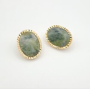 Gold and Green Oval Stone Earrings